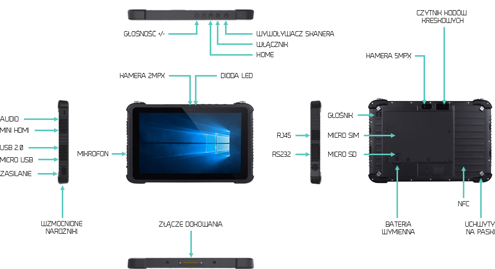 Tablet przemysłowy 10 cali LAN COM Windows - EM-I16H